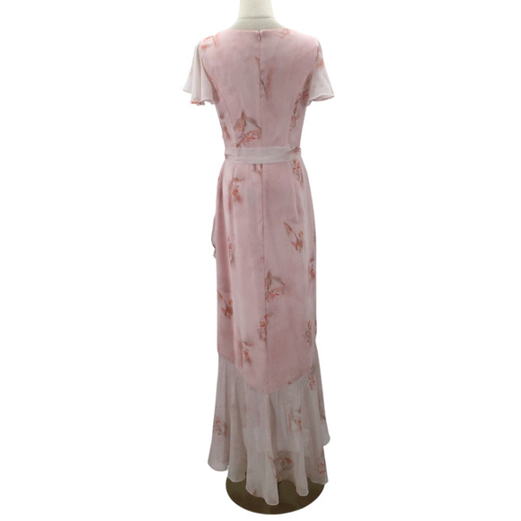WEDDING GUEST AW SZ 6 S pink sweet blooms ruffle bridesmaid maxi dress NEW b147 - Picture 2 of 7